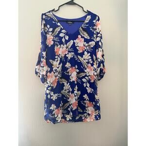 Lulu’s Women’s Floral V-Neck Cold Shoulder Mini Dress – Blue Floral, Size S